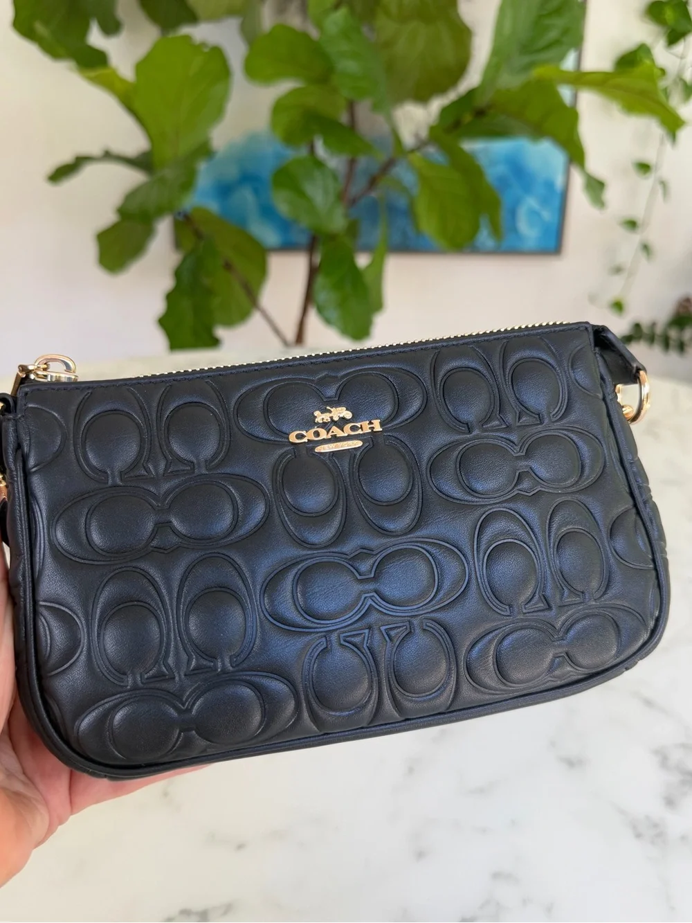 Coach Nolita 19 In Signature Leather CZ456 Black Mini Shoulder Bag Wristlet
